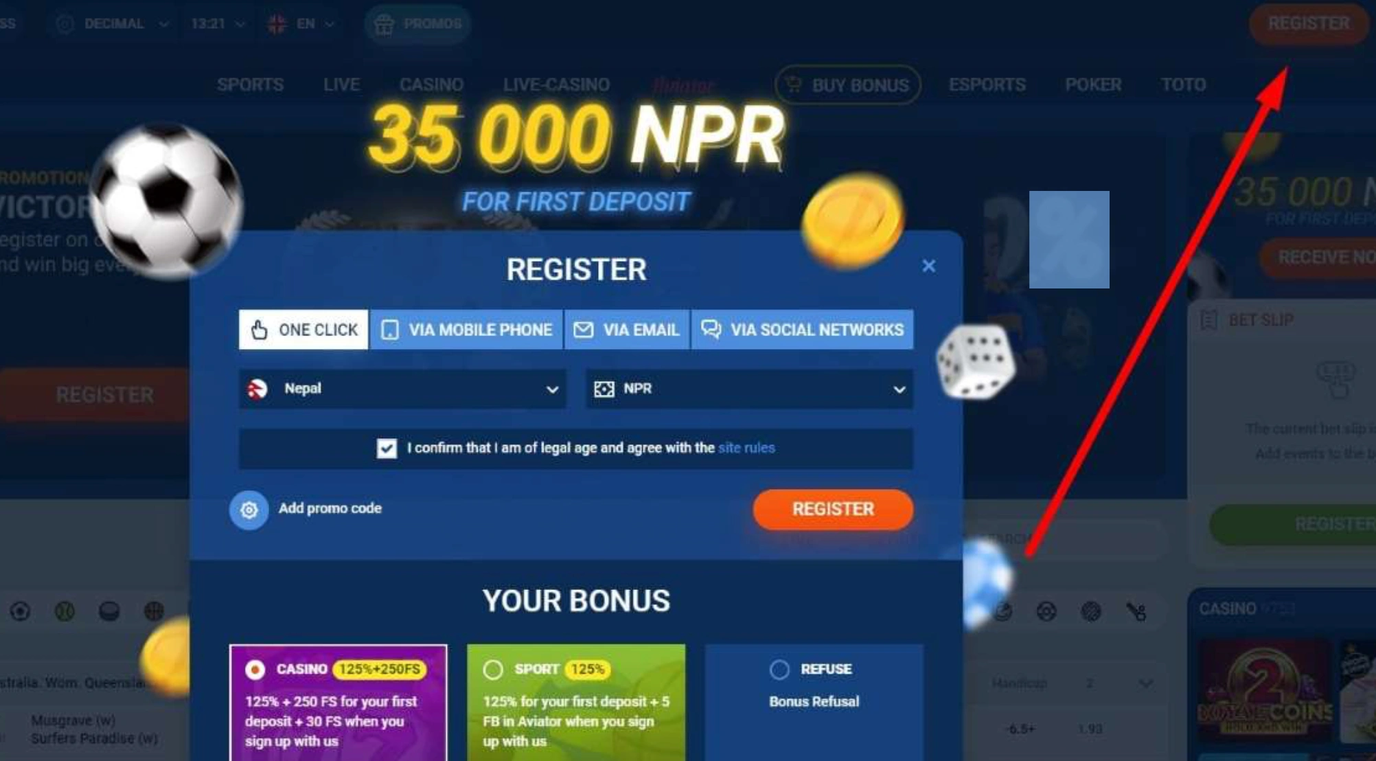 Mostbet Registration Step 1